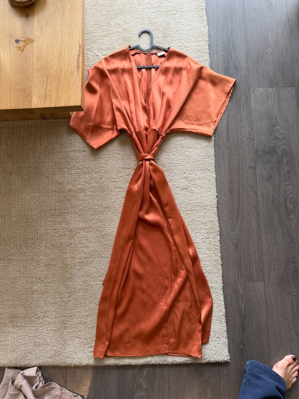 Satin Wrap Maxi Dress in Rust Orange